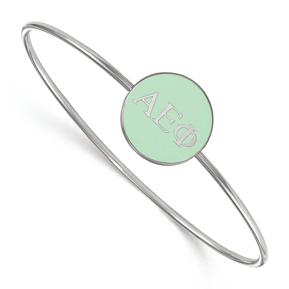 Sterling Silver Alpha Epsilon Phi Green Enamel Greek Bangle - in