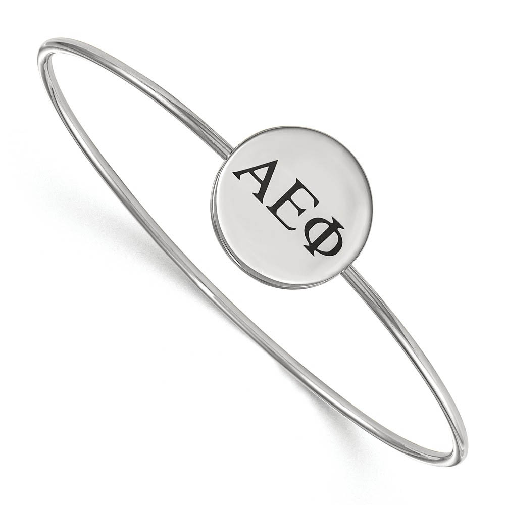 Sterling Silver Alpha Epsilon Phi Blk Enamel Greek Bangle - in