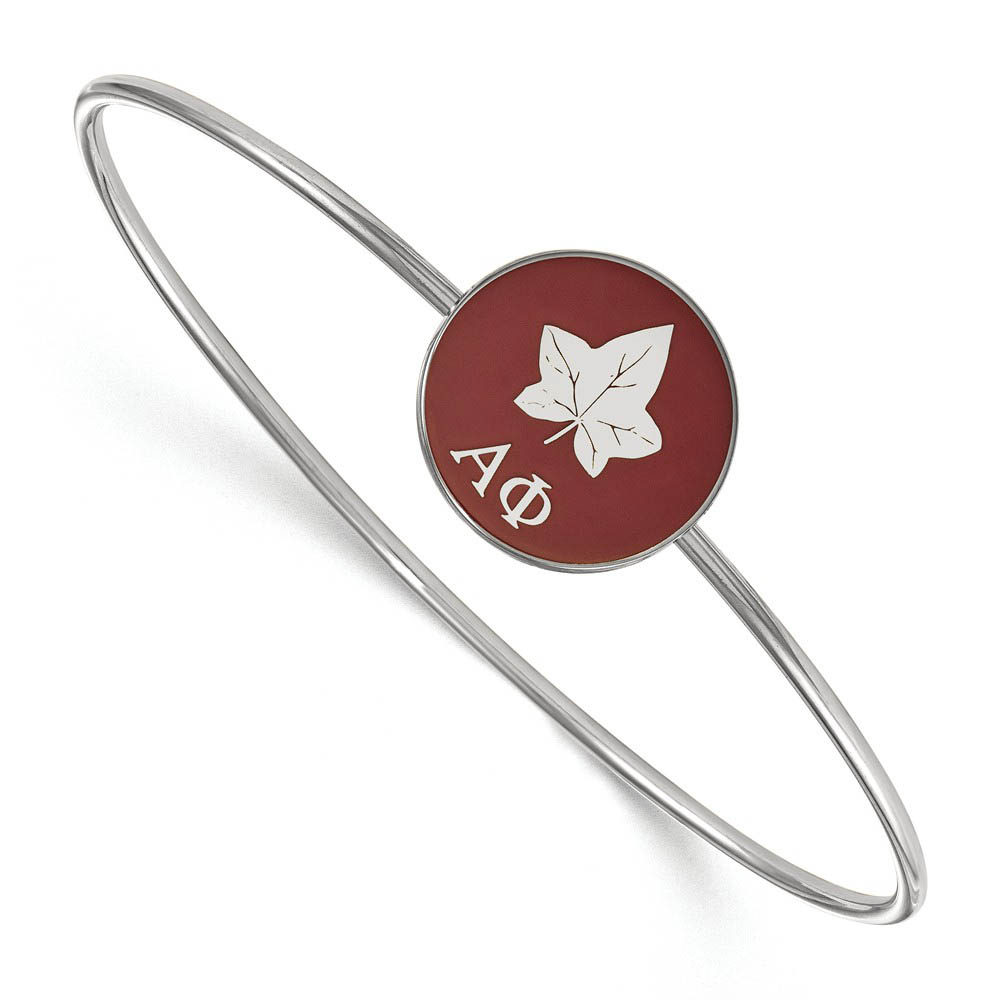 Sterling Silver Alpha Phi Red Enamel Leaf Bangle - in