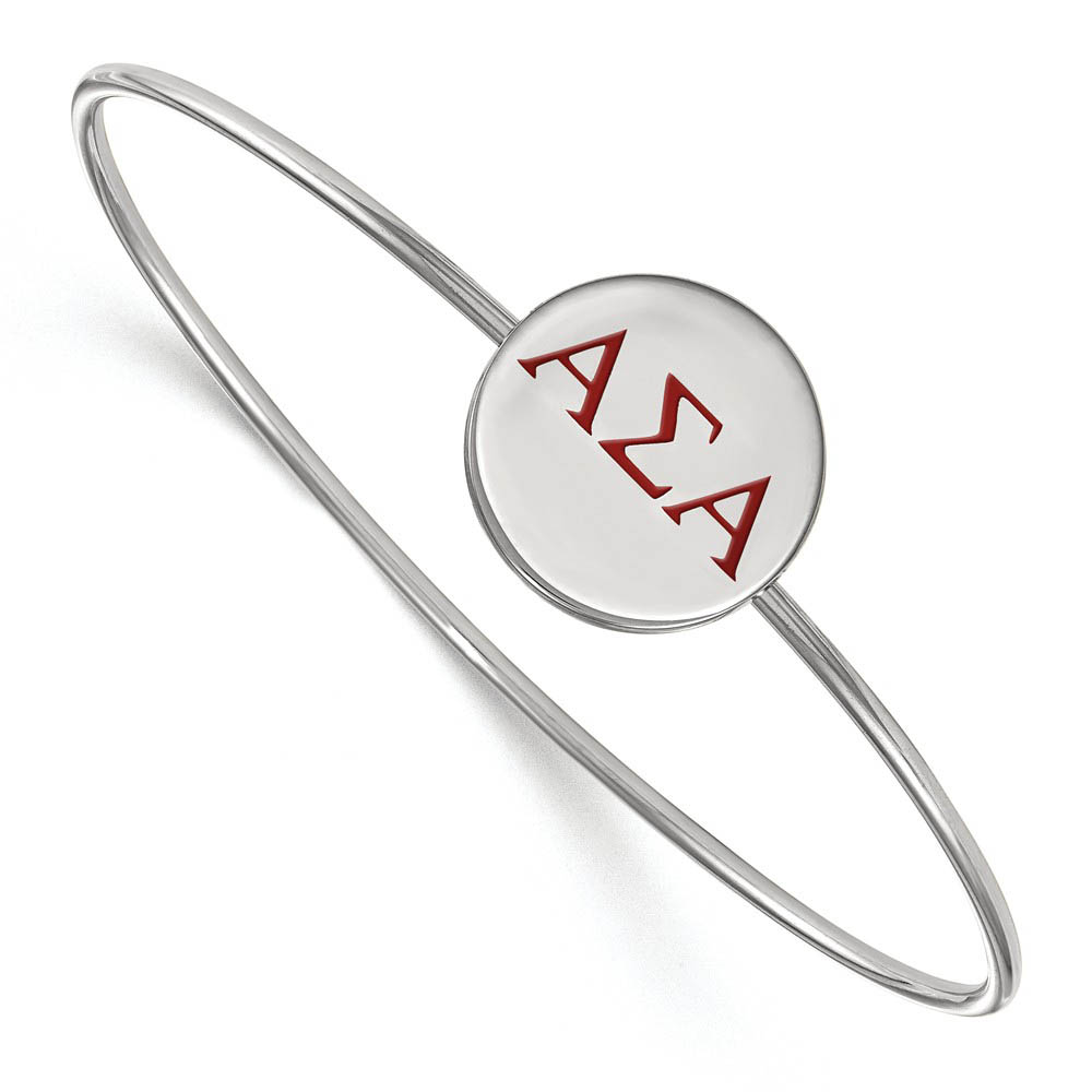 Sterling Silver Alpha Sigma Alpha Enamel Greek Letters Bangle - in