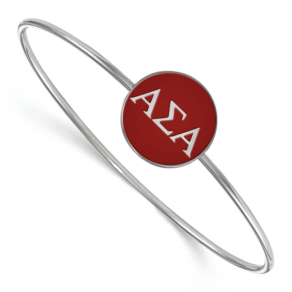 Sterling Silver Alpha Sigma Alpha Red Enamel Greek Bangle - in