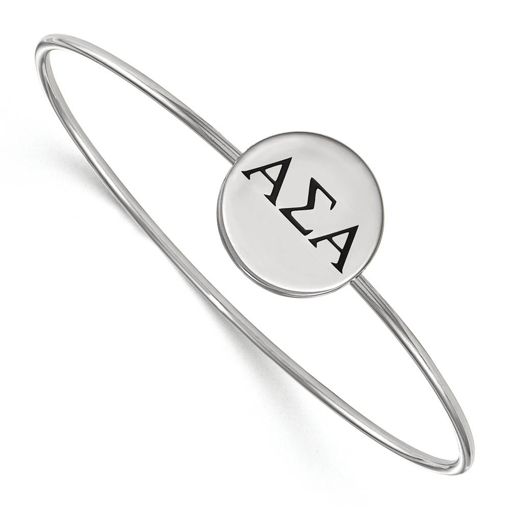 Sterling Silver Alpha Sigma Alpha Blk Enamel Greek Bangle - in
