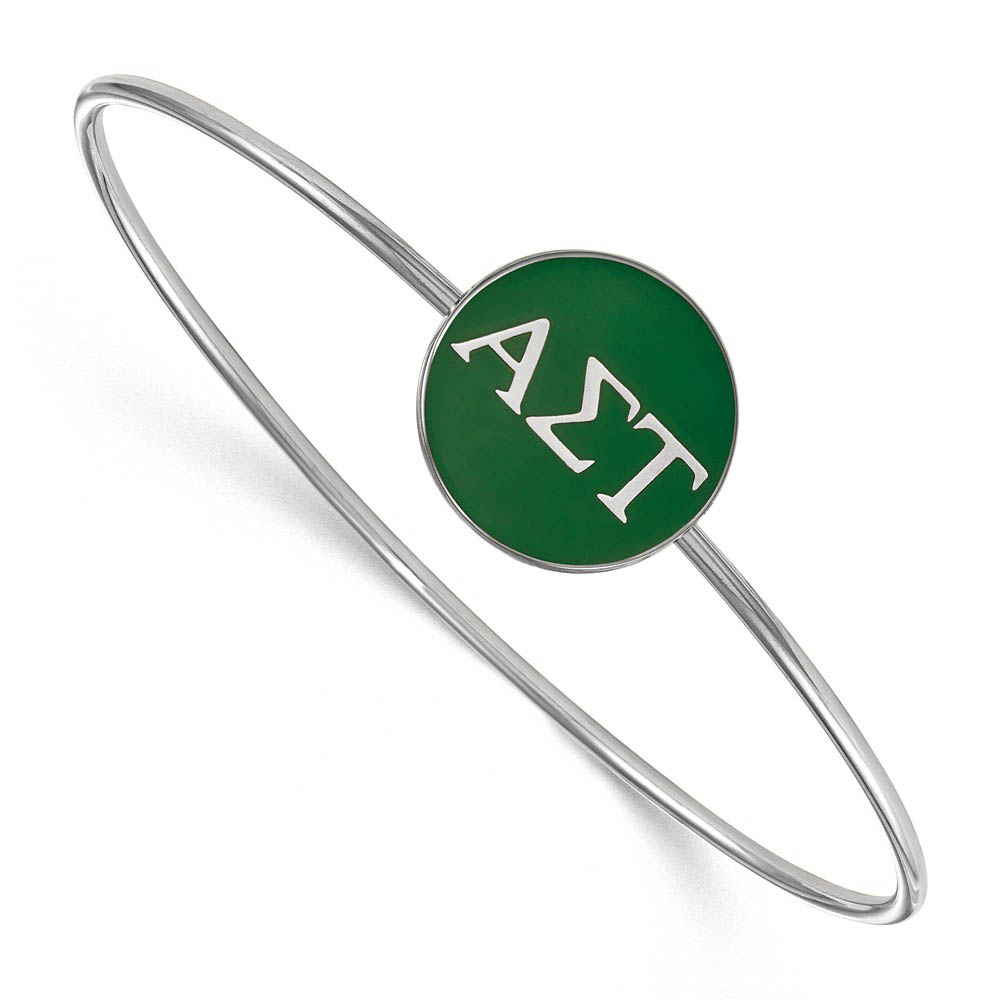 Sterling Silver Alpha Sigma Tau Green Enamel Greek Bangle - in