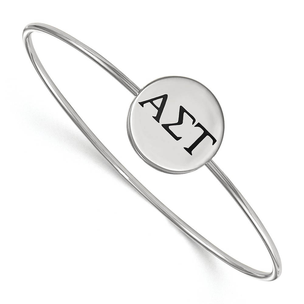 Sterling Silver Alpha Sigma Tau Black Enamel Greek Bangle - in
