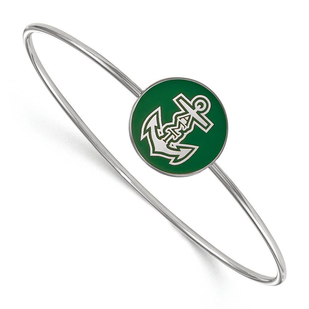 Sterling Silver Alpha Sigma Tau Green Enamel Anchor Bangle - in