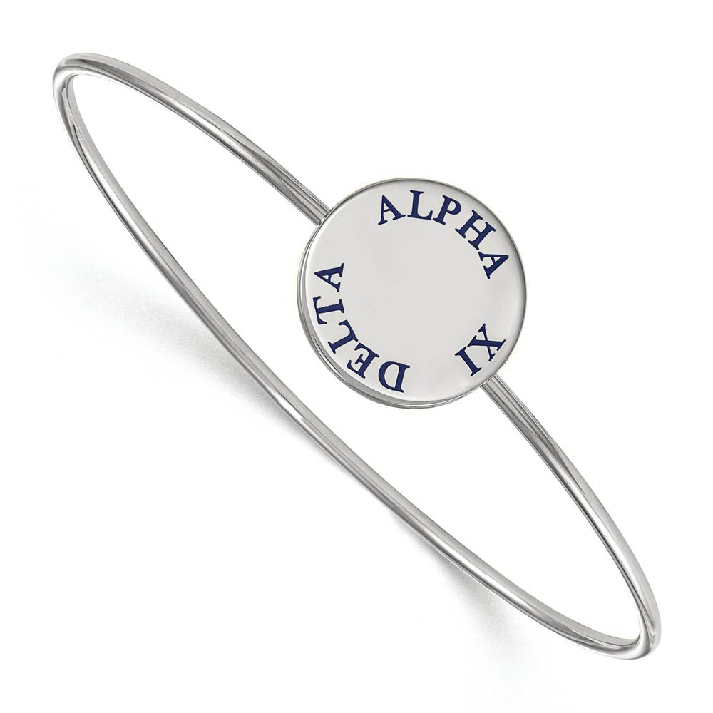 Sterling Silver Alpha Xi Delta Blue Enamel Letters Bangle - in