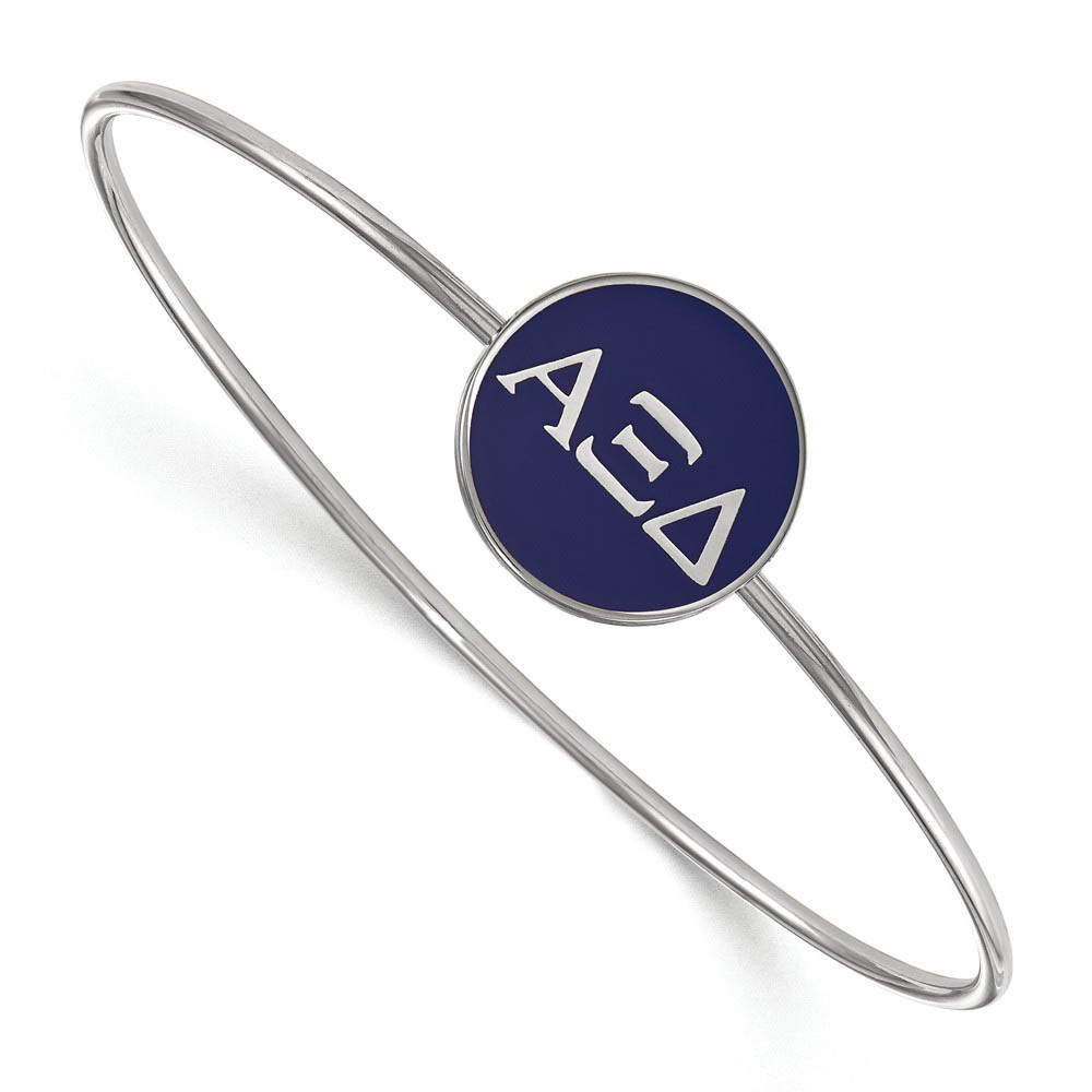 Sterling Silver Alpha Xi Delta Blue Enamel Greek Bangle - in