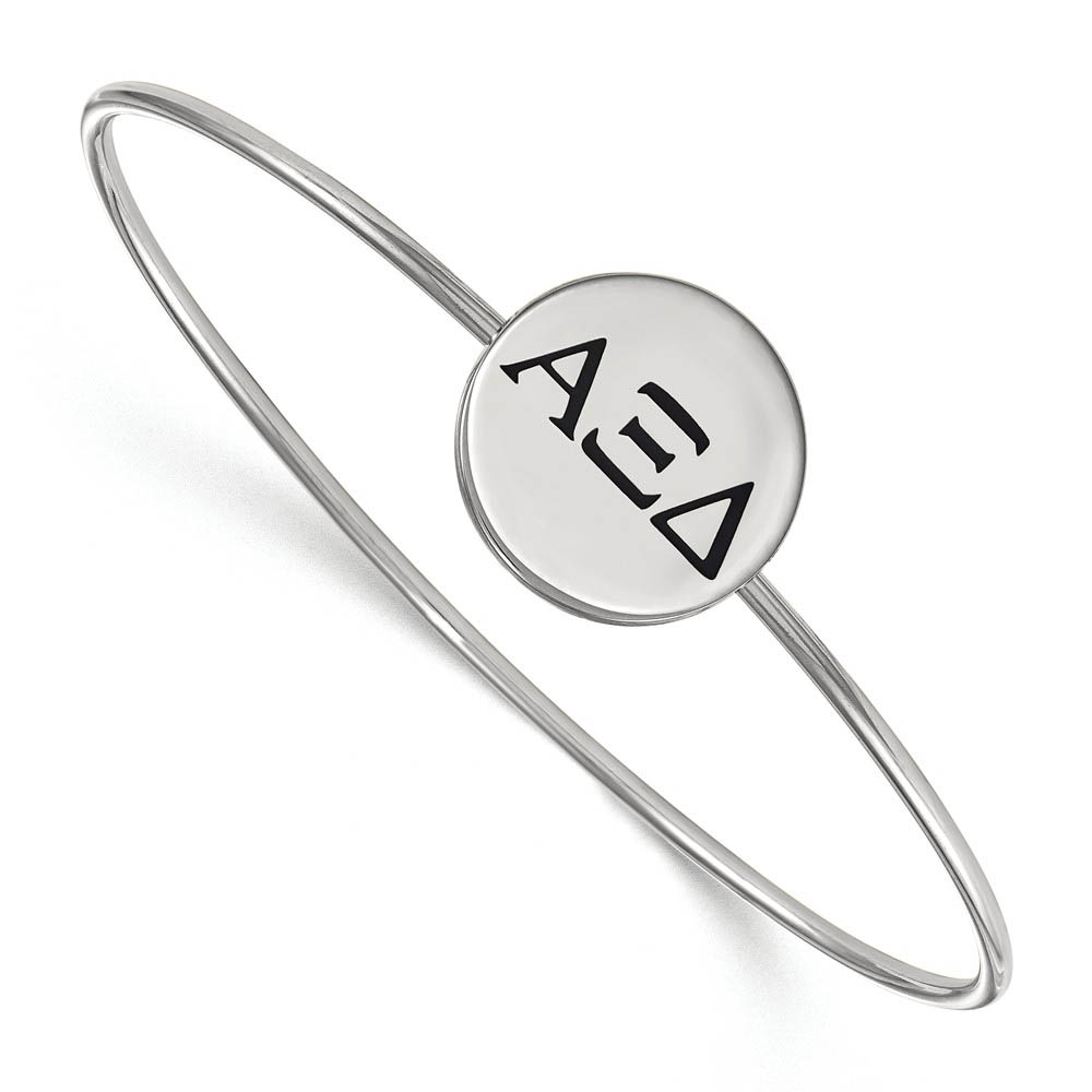 Sterling Silver Alpha Xi Delta Blk Enamel Greek Letters Bangle - in