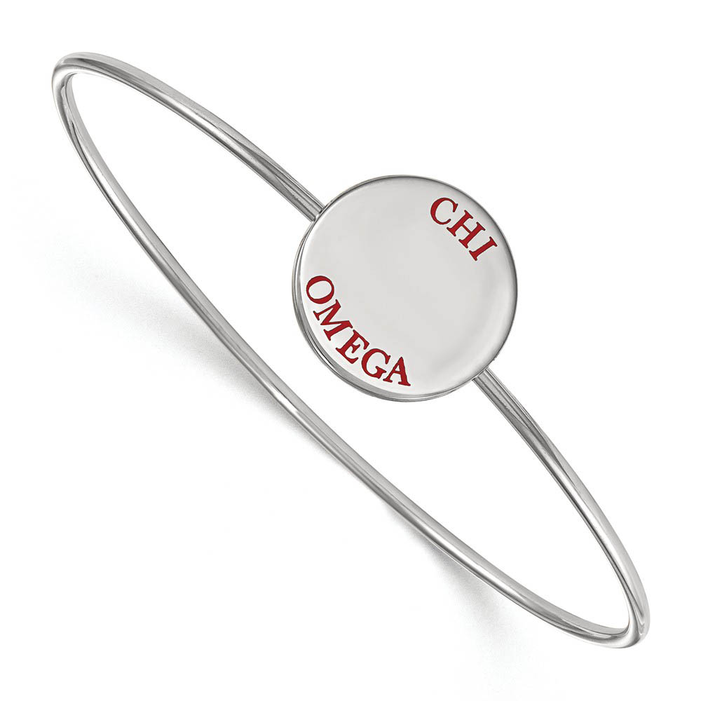 Sterling Silver Chi Omega Red Enamel Letters Bangle - in