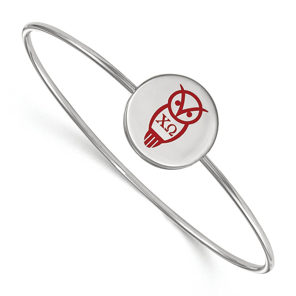 Sterling Silver Chi Omega Enamel Owl Bangle - in
