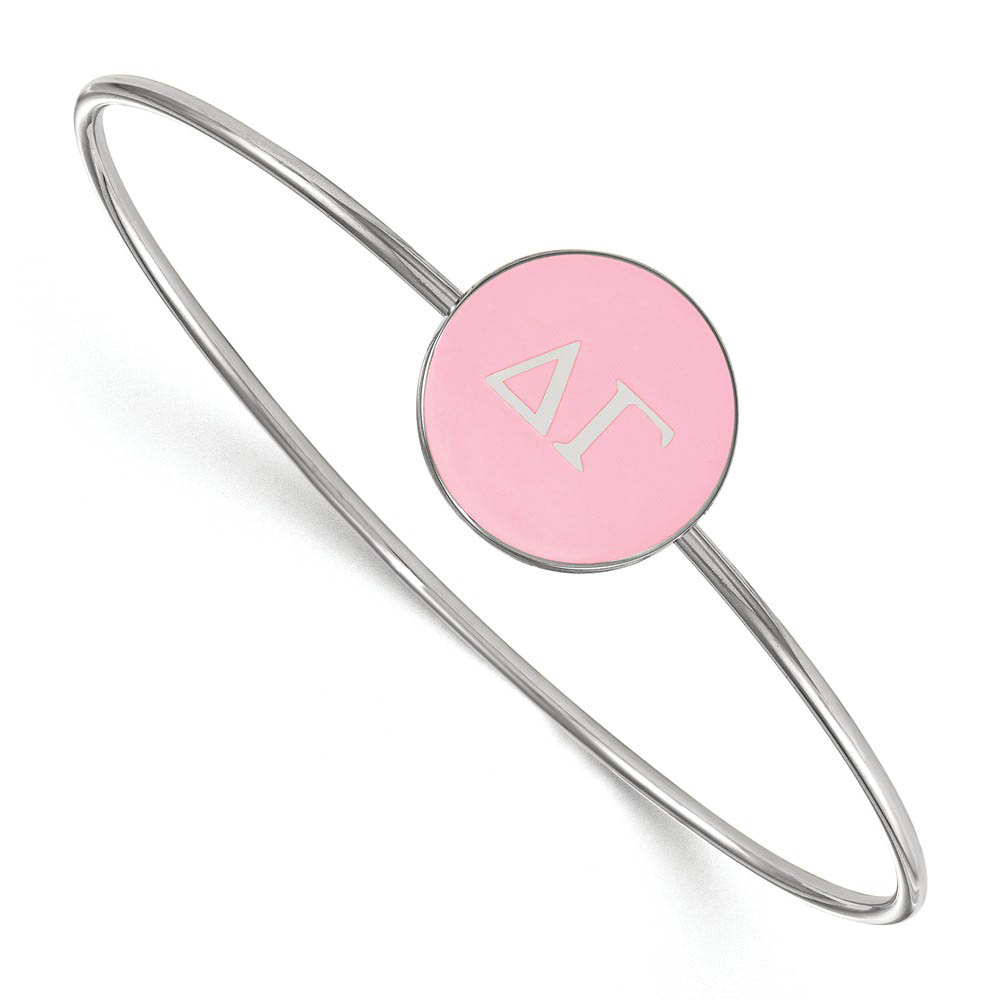 Sterling Silver Delta Gamma Pink Enamel Greek Letters Bangle - in