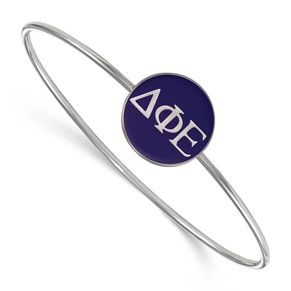 Sterling Silver Delta Phi Epsilon Blue Enamel Greek Bangle - in