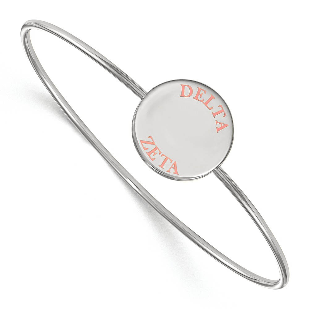 Sterling Silver Delta Zeta Pink Enamel Bangle - in