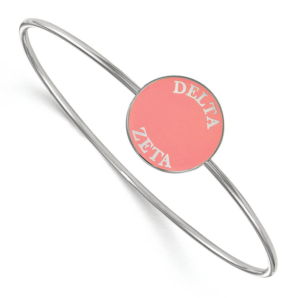 Sterling Silver Delta Zeta Pink Enamel Disc Bangle - in