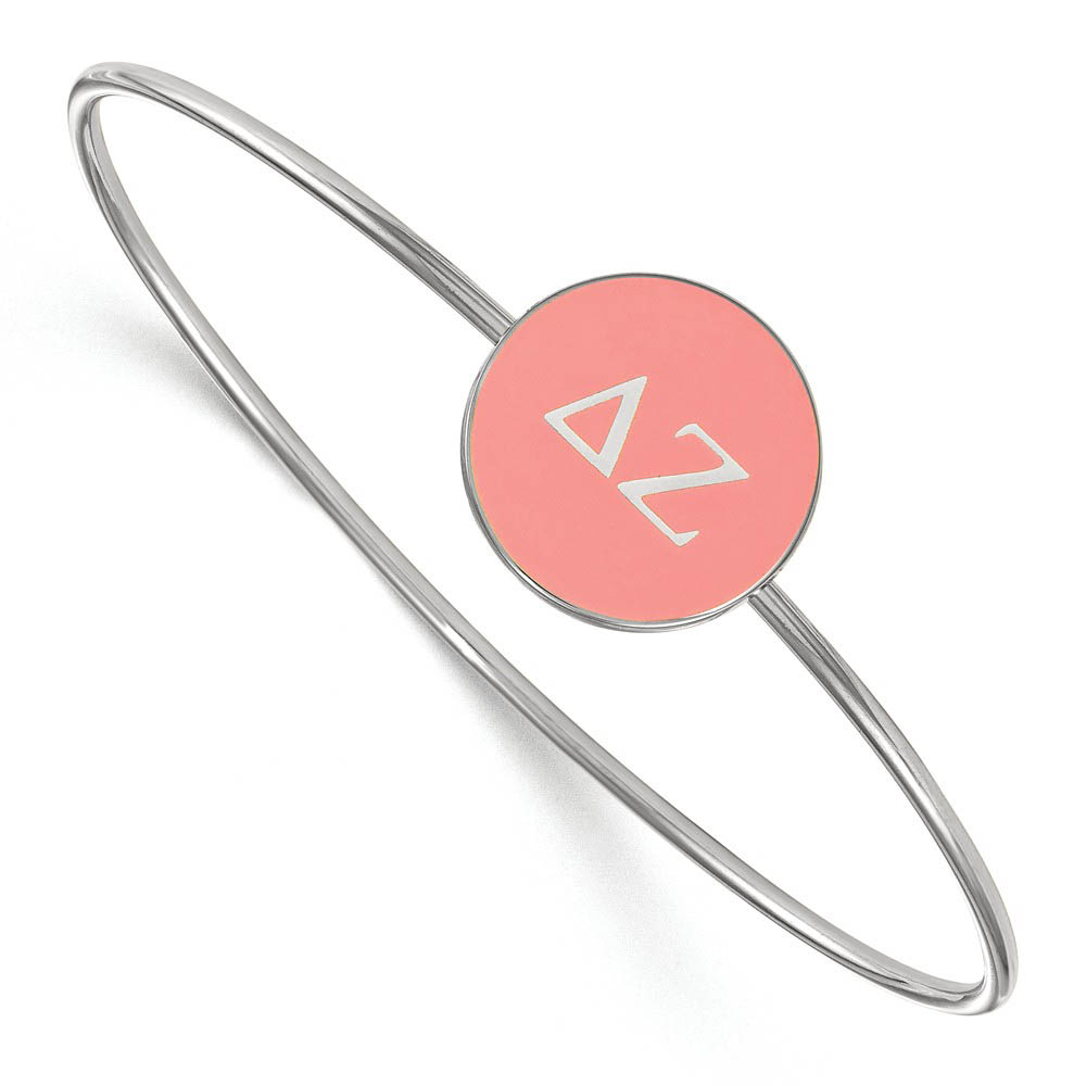 Sterling Silver Delta Zeta Pink Enamel Greek Letters Bangle - in