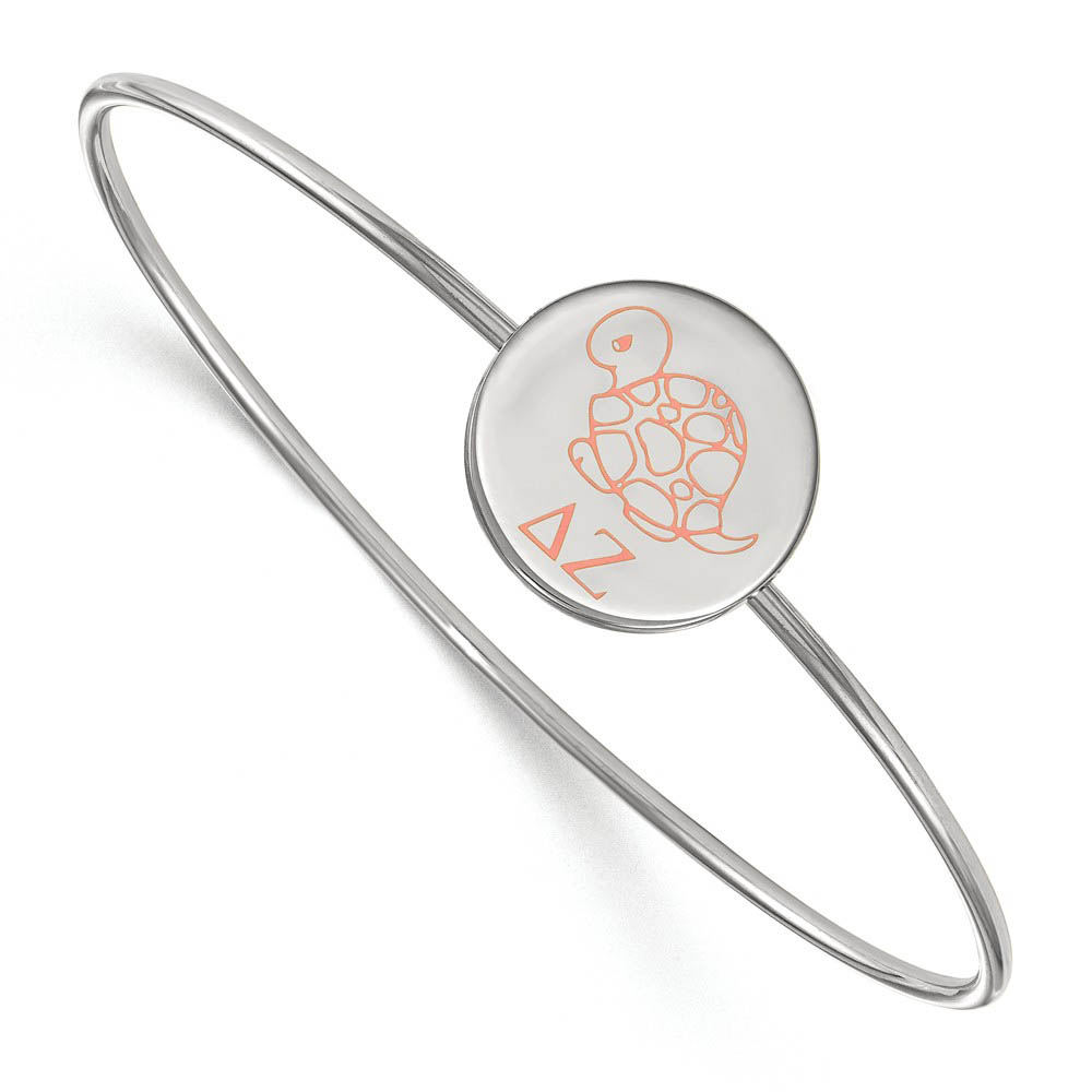 Sterling Silver Delta Zeta Pink Enamel Turtle Bangle - in