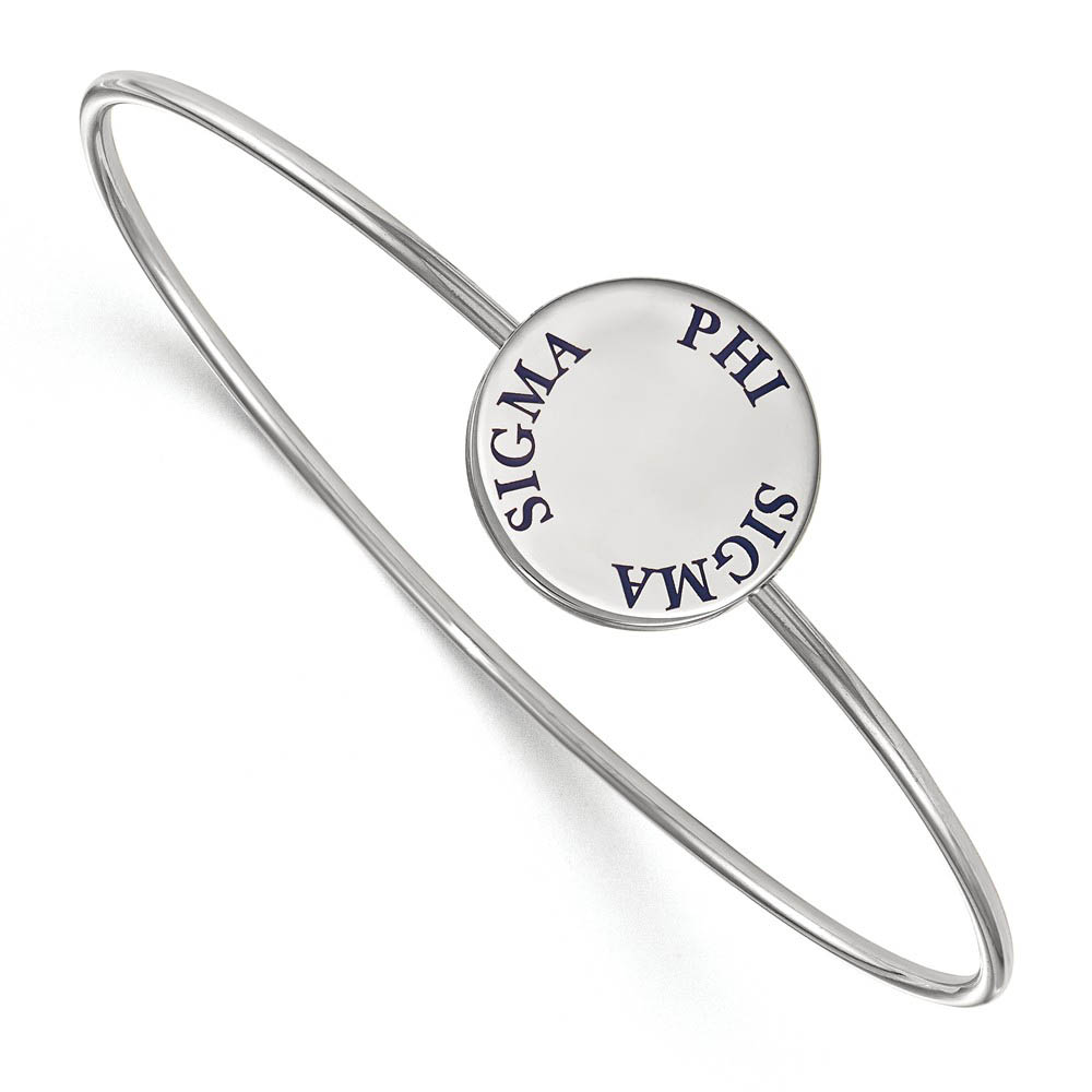 Sterling Silver Phi Sigma Sigma Blue Enamel Letters Bangle - in