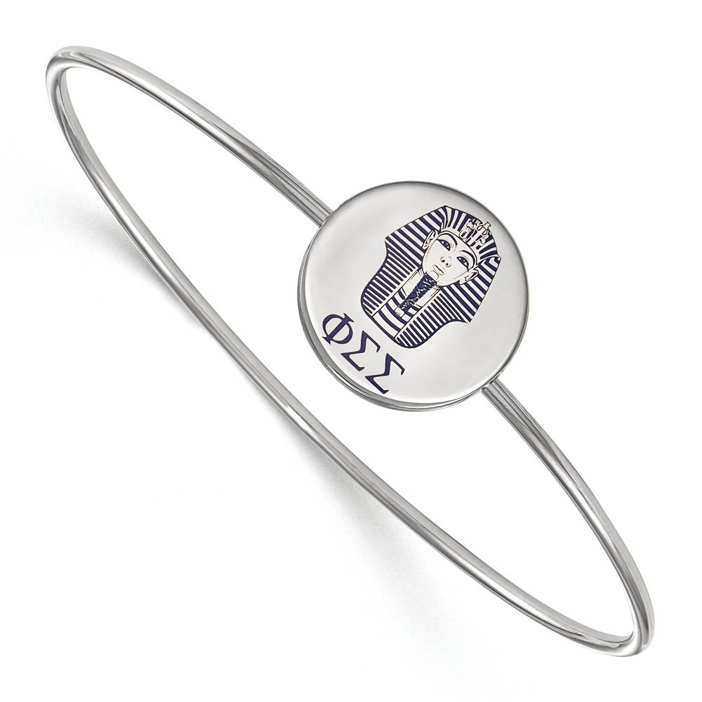 Sterling Silver Phi Sigma Sigma Enamel Black Sphinx Bangle - in