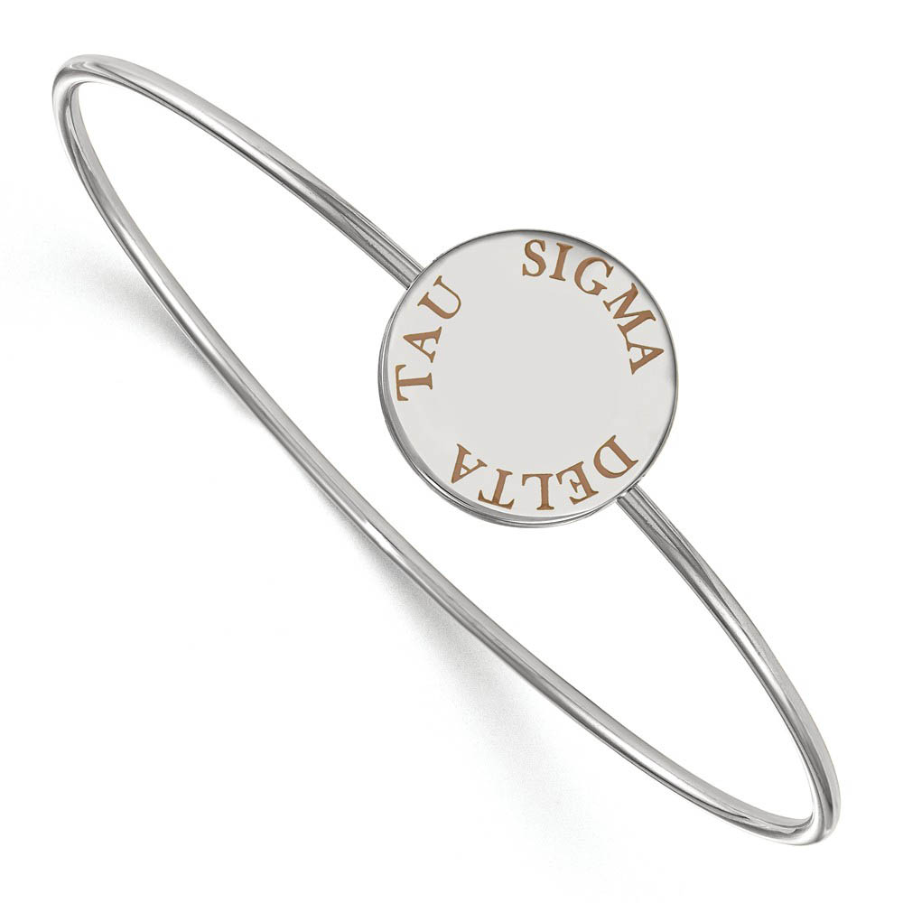 Sterling Silver Sigma Delta Tau Enamel Brown Letters Bangle - in