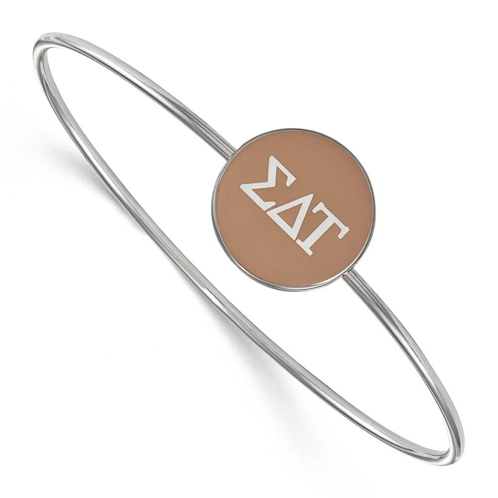 Sterling Silver Sigma Delta Tau Brown Enamel Greek Bangle - in