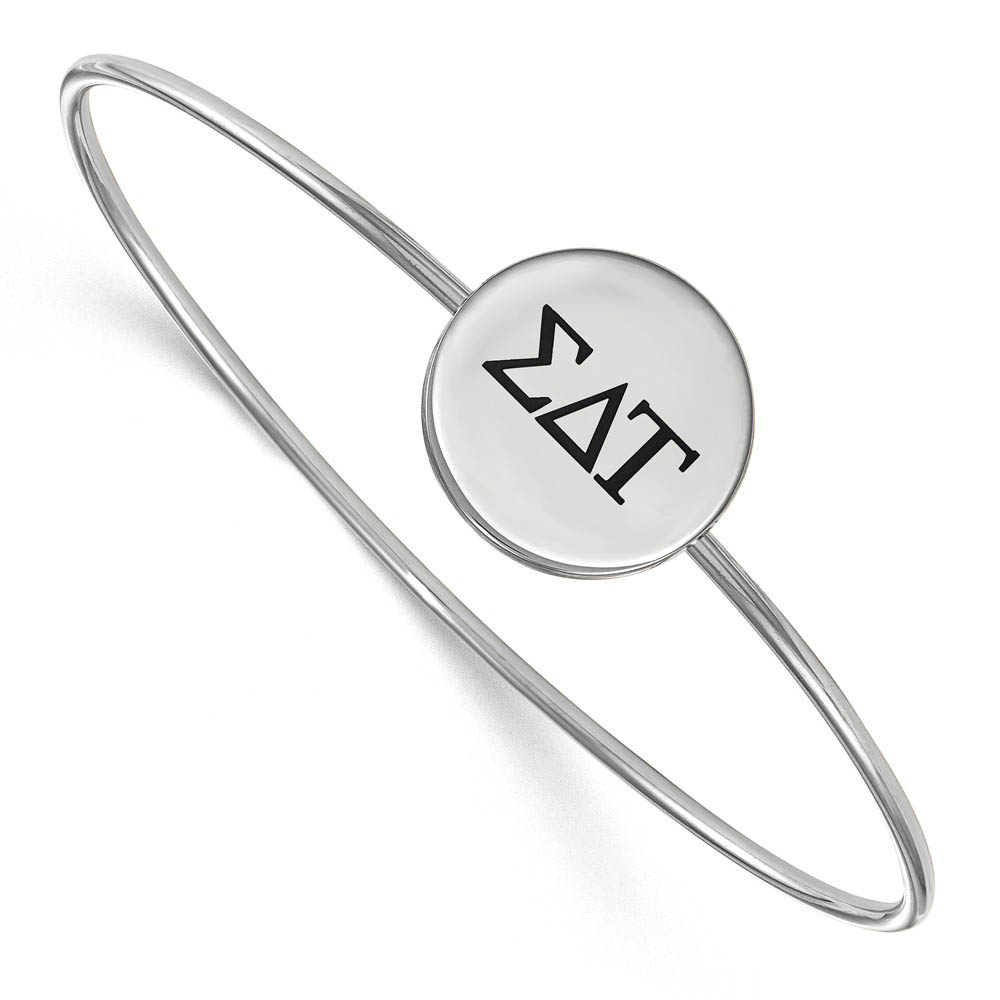 Sterling Silver Sigma Delta Tau Enamel Greek Letters Bangle - in