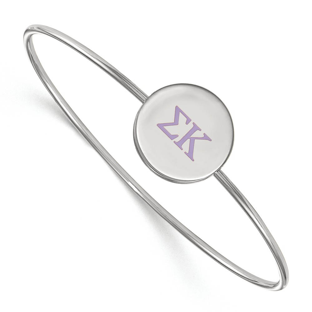 Sterling Silver Sigma Kappa Enamel Purple Greek Letters Bangle - in