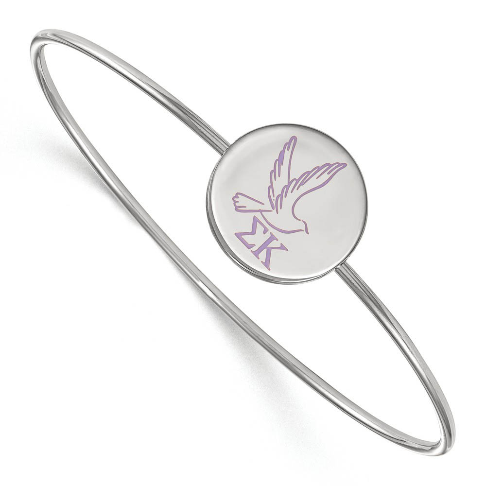 Sterling Silver Sigma Kappa Enamel Purple Dove Bangle - in