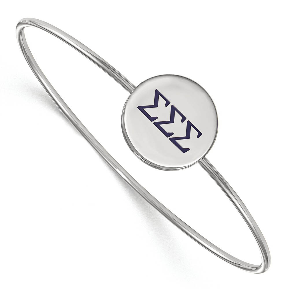 Sterling Silver Sigma Sigma Sigma Enamel Blue Greek Bangle - in