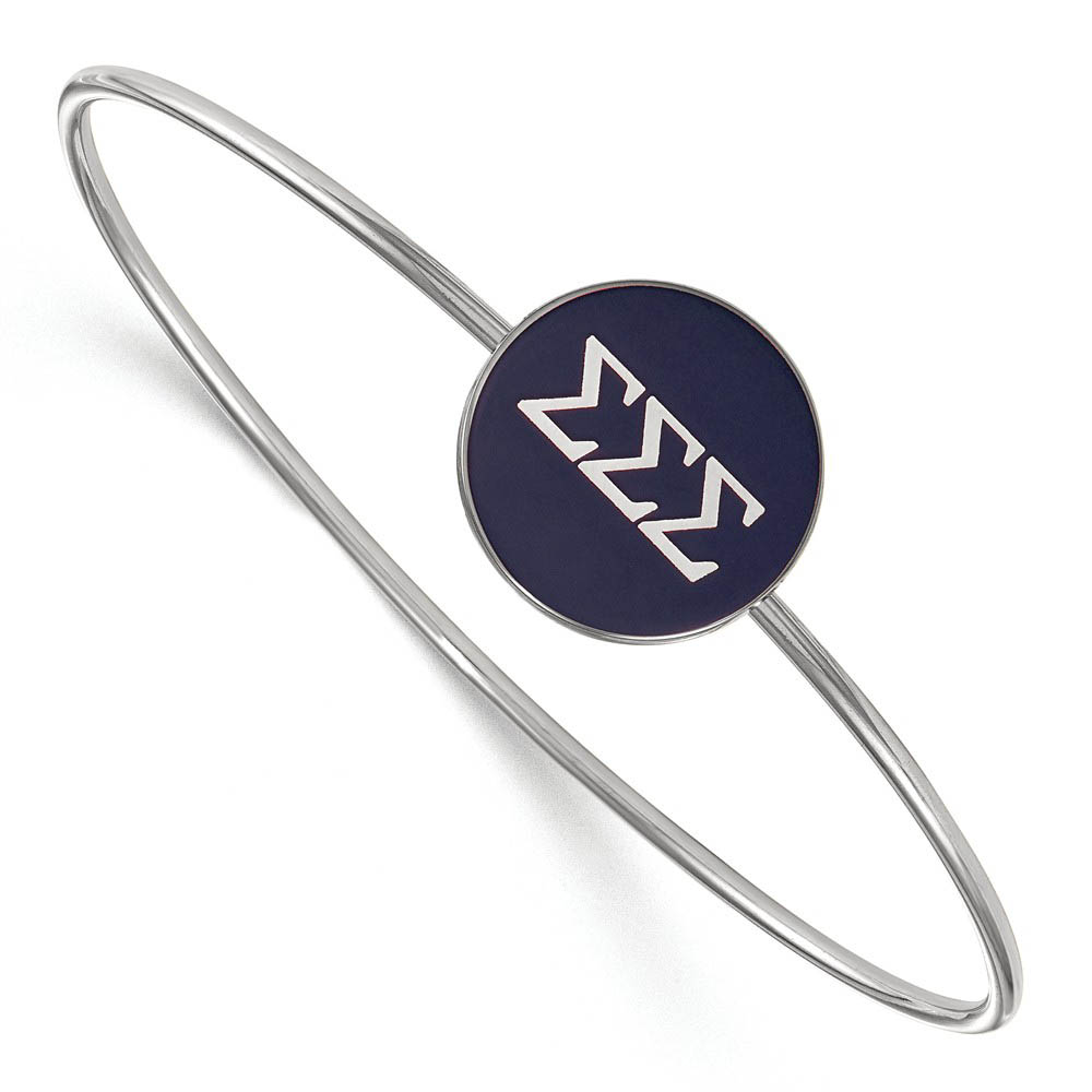 Sterling Silver Sigma Sigma Sigma Blue Enamel Greek Bangle - in