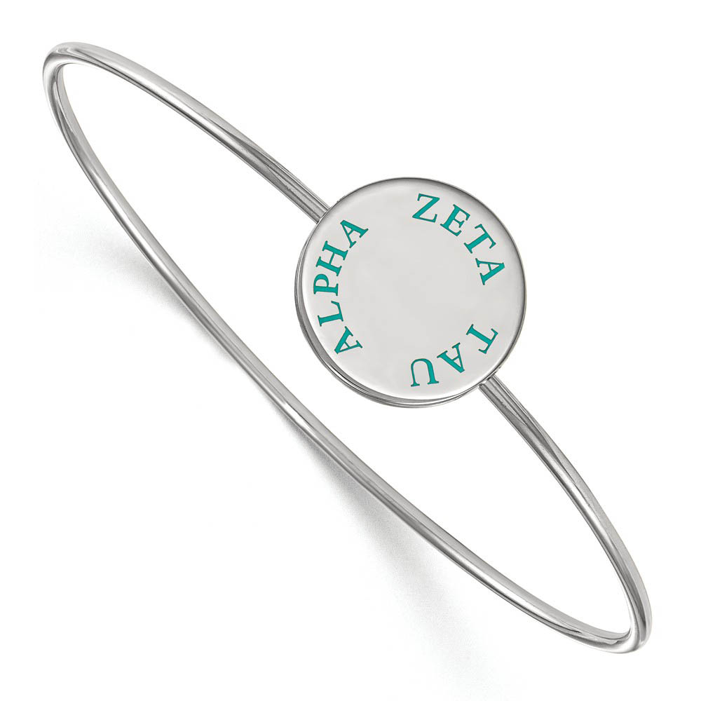 Sterling Silver Zeta Tau Alpha Enamel Teal Letters Bangle - in