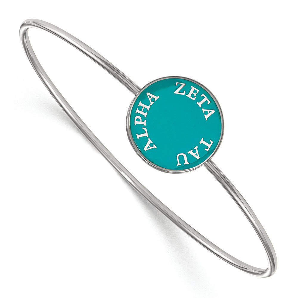 Sterling Silver Zeta Tau Alpha Teal Enamel Bangle - in