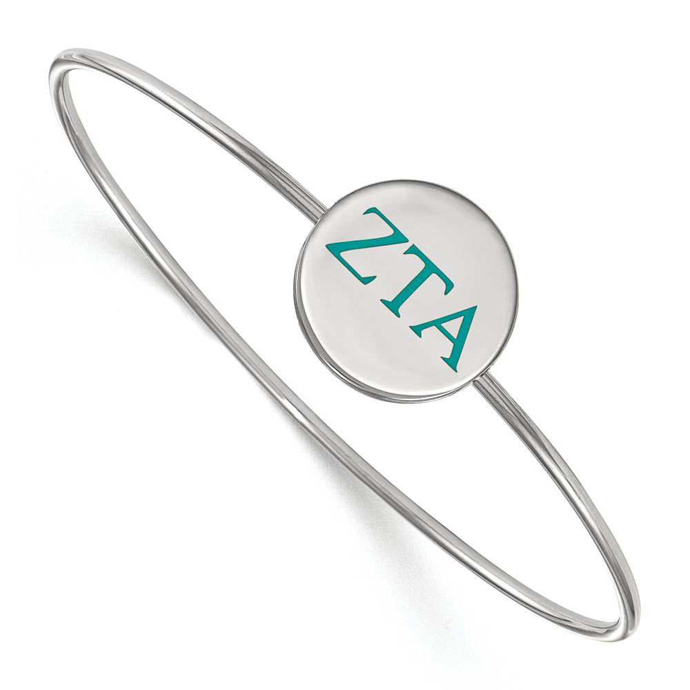 Sterling Silver Zeta Tau Alpha Enamel Teal Greek Letter Bangle - in