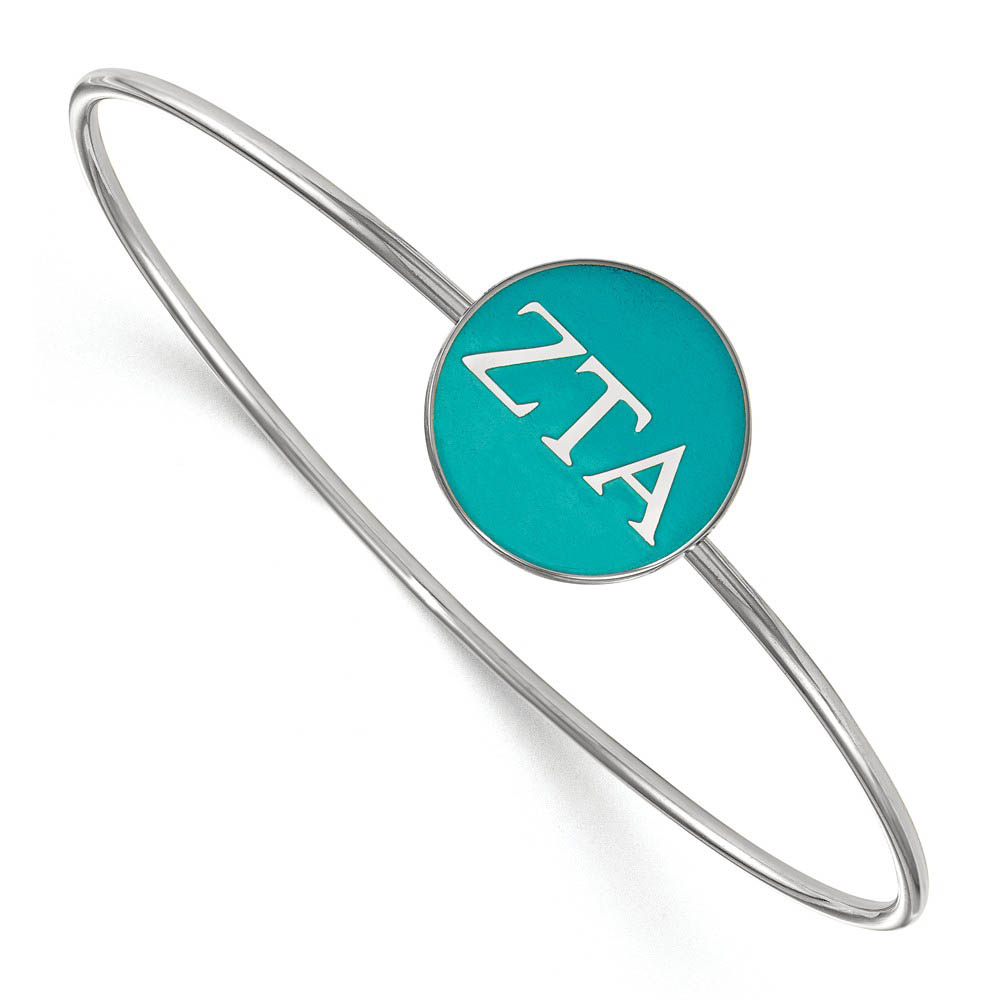 Sterling Silver Zeta Tau Alpha Teal Enamel Greek Bangle - in