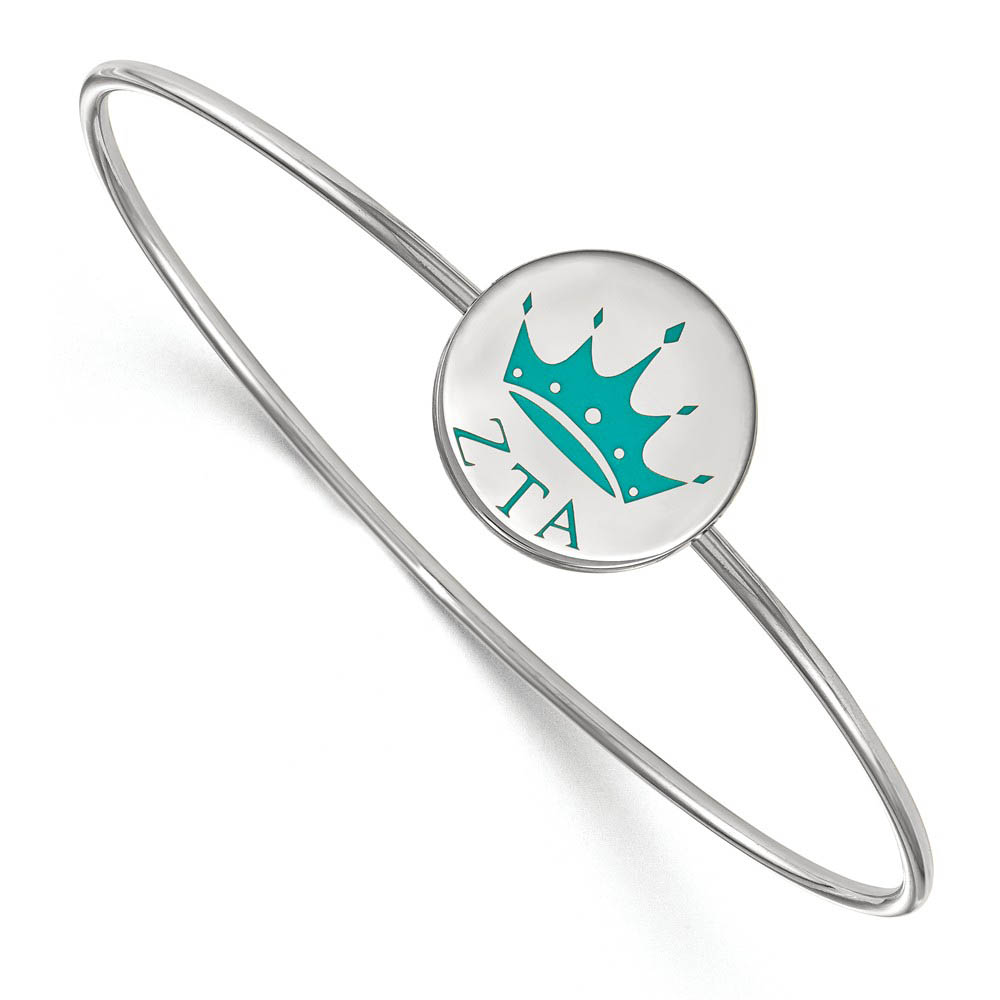 Sterling Silver Zeta Tau Alpha Enamel Teal Crown Bangle - in