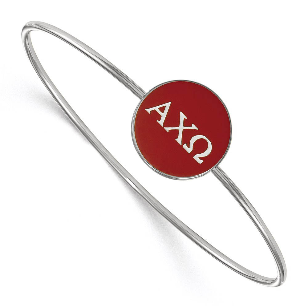 Sterling Silver Alpha Chi Omega Red Enamel Greek Bangle - in