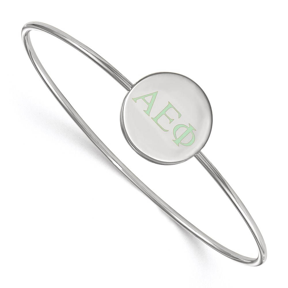 Sterling Silver Alpha Epsilon Phi Enamel Green Greek Bangle - in