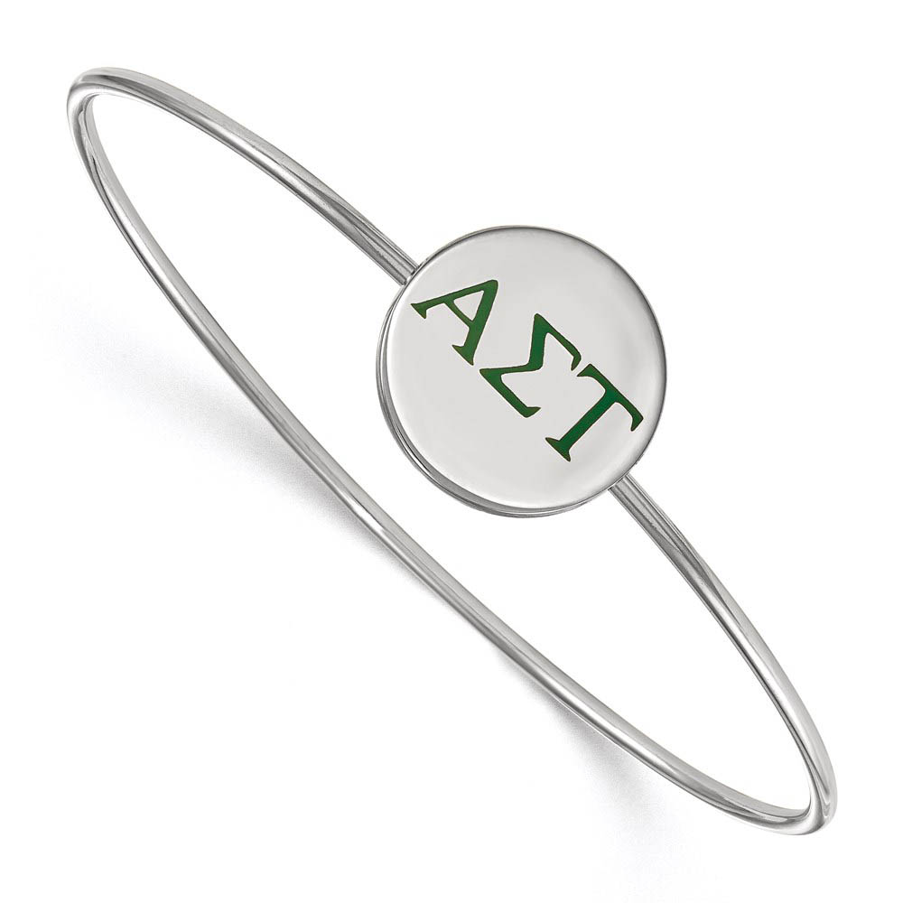 Sterling Silver Alpha Sigma Tau Enamel Green Greek Bangle - in