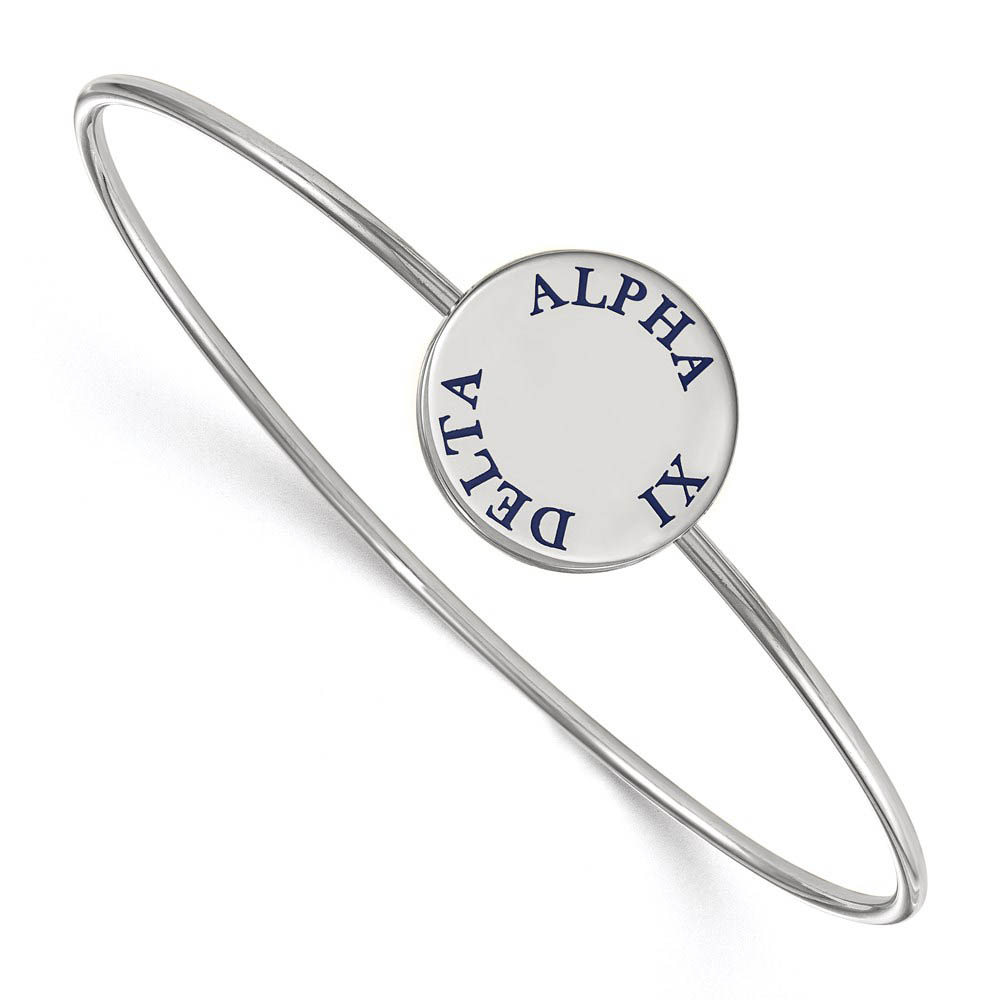 Sterling Silver Alpha Xi Delta Enamel Blue Letters Bangle - in