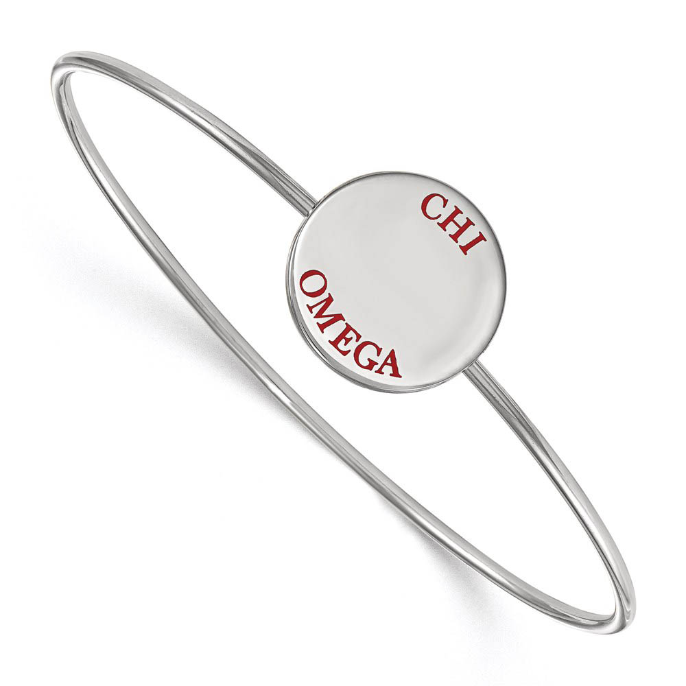 Sterling Silver Chi Omega Enamel Red Letters Bangle - in
