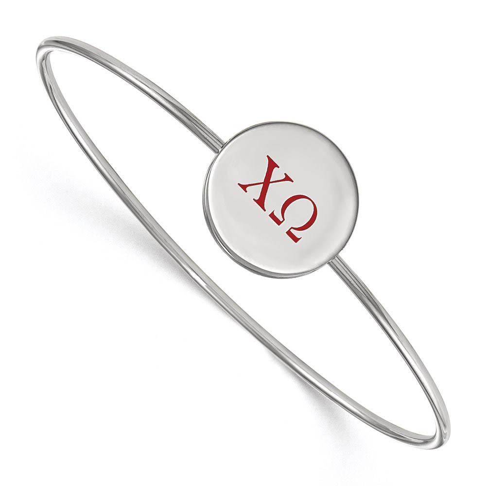 Sterling Silver Chi Omega Enamel Red Greek Letters Bangle - in