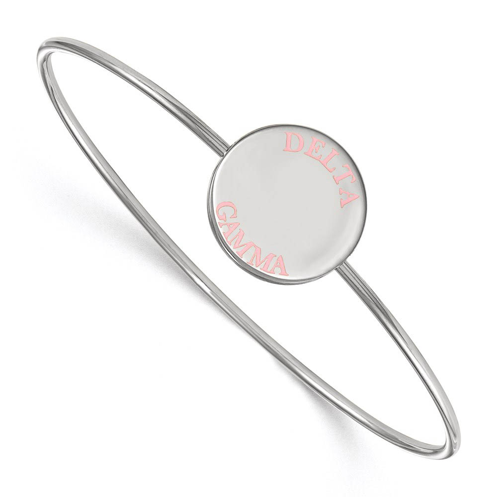 Sterling Silver Delta Gamma Enamel Pink Letters Bangle - in