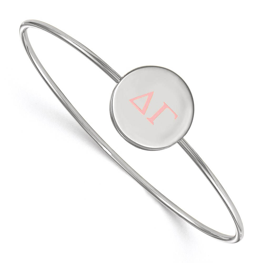 Sterling Silver Delta Gamma Enamel Pink Greek Letters Bangle - in