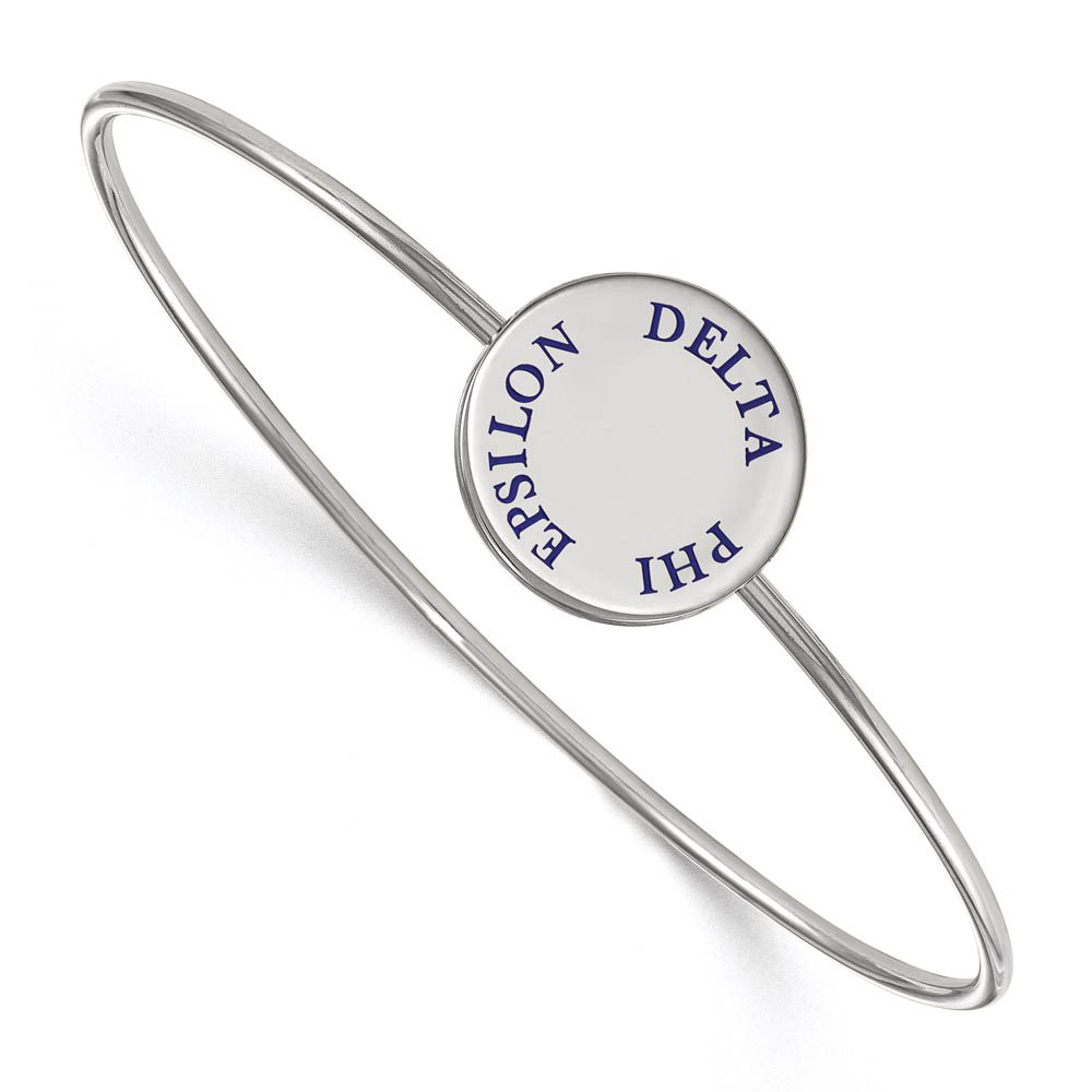Sterling Silver Delta Phi Epsilon Enamel Blue Letters Bangle - in