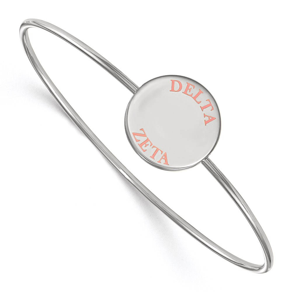 Sterling Silver Delta Zeta Enamel Coral Letters Bangle - in