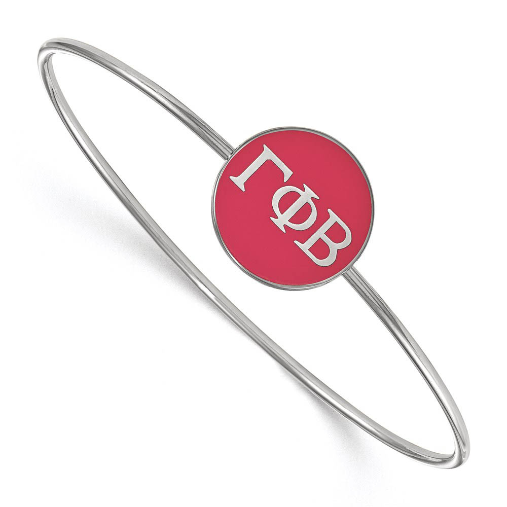 Sterling Silver Gamma Phi Beta Pink Enamel Greek Bangle - in