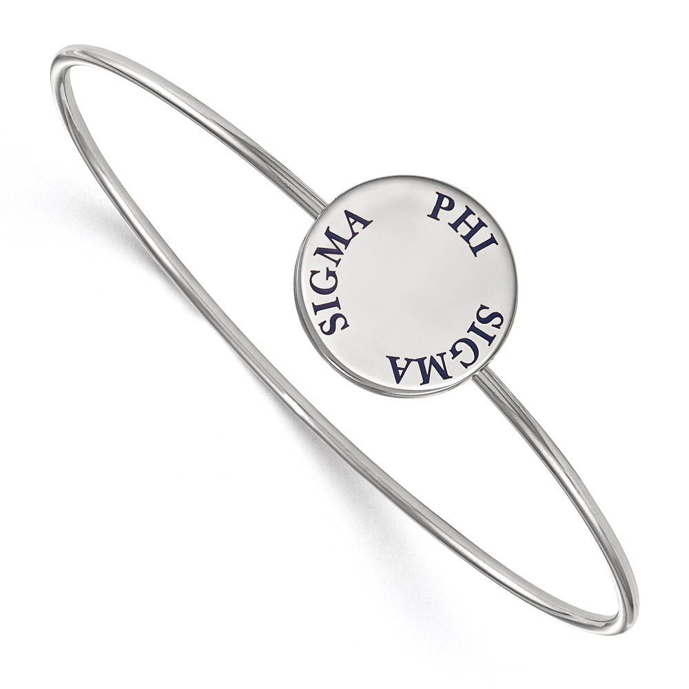 Sterling Silver Phi Sigma Sigma Enamel Blue Letters Bangle - in