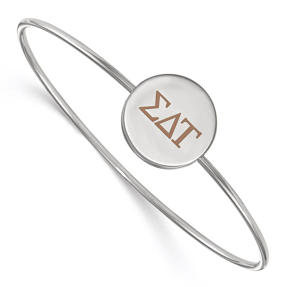 Sterling Silver Sigma Delta Tau Enamel Tan Greek Letter Bangle - in