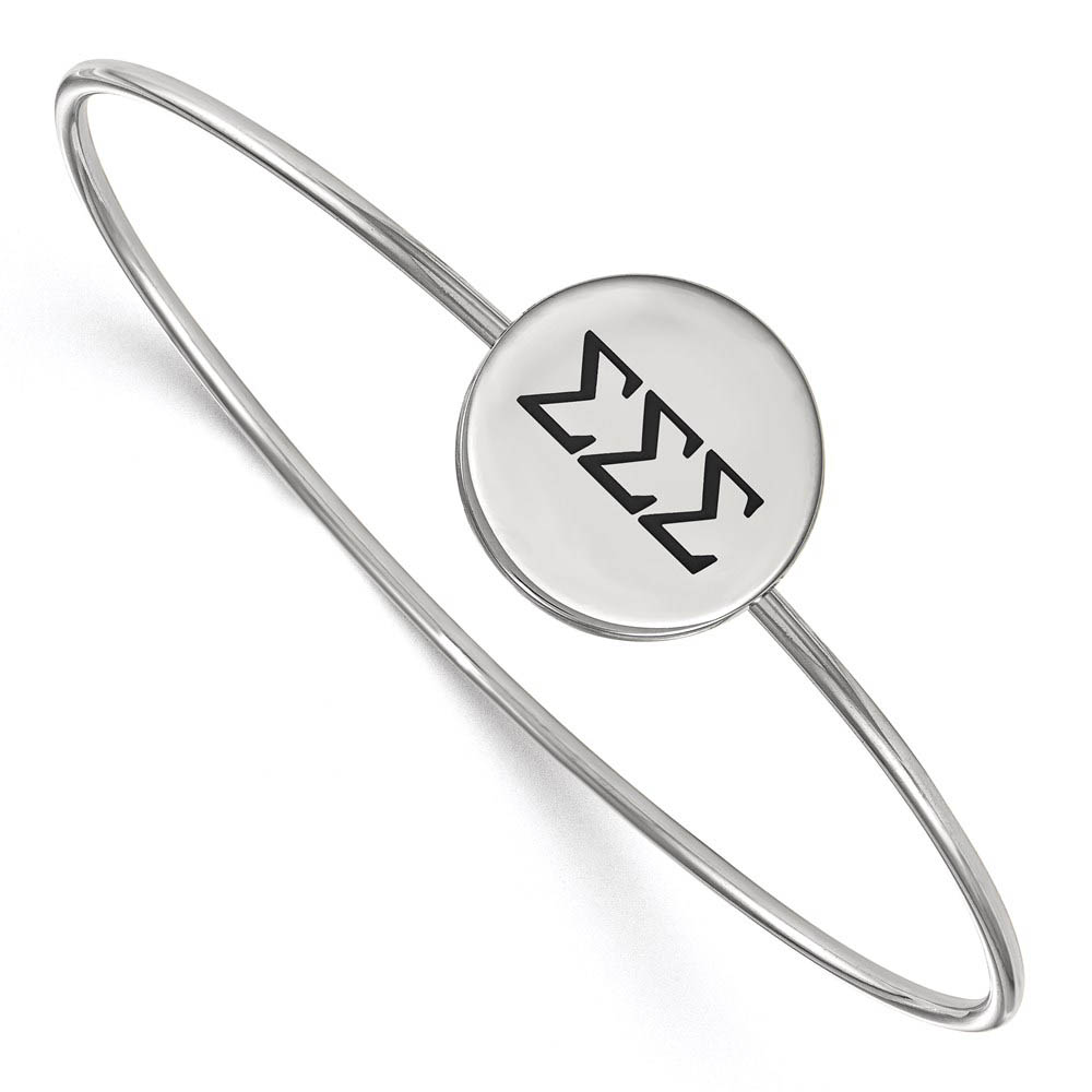 Sterling Silver Sigma Sigma Sigma Enamel Black Greek Bangle - in