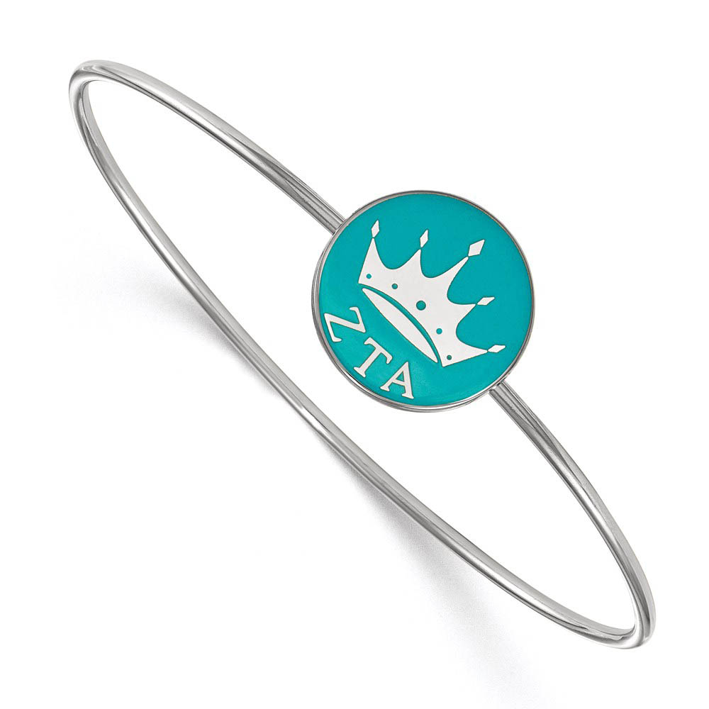 Sterling Silver Zeta Tau Alpha Teal Enamel Crown Bangle - in