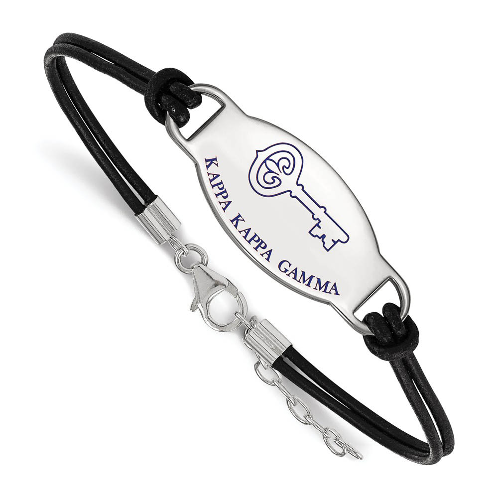 Sterling Silver Kappa Kappa Gamma Enamel Black Leather Bracelet